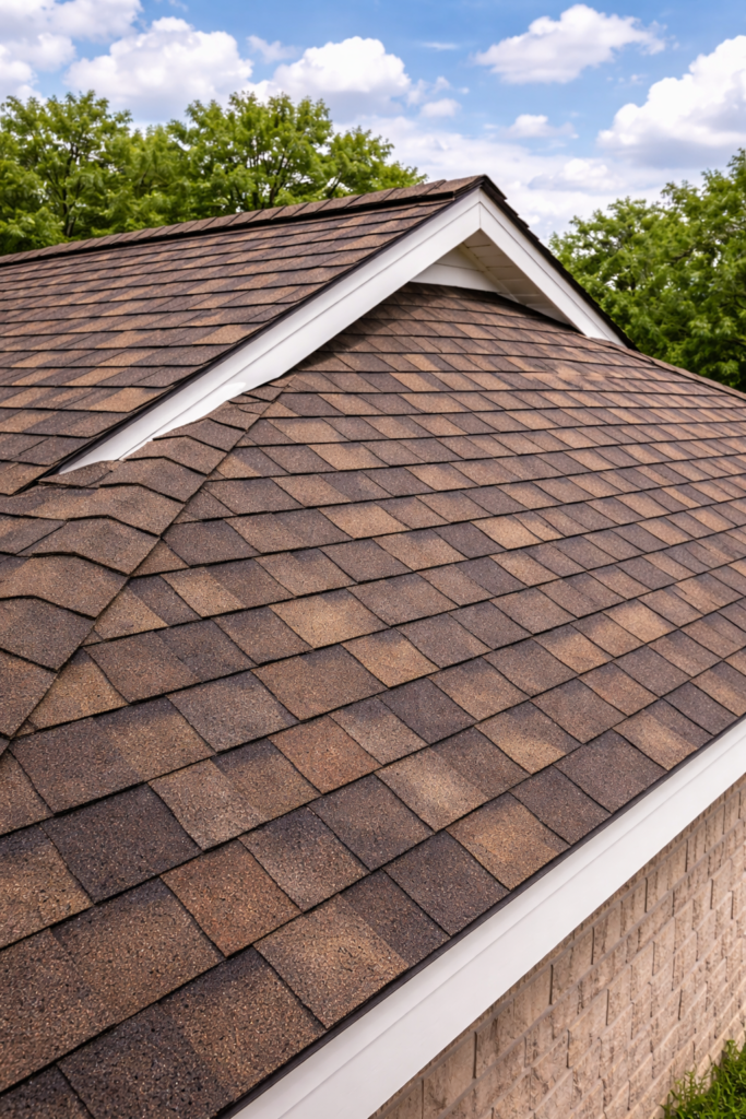 New asphalt shingle roof installed on a residential home in Texas