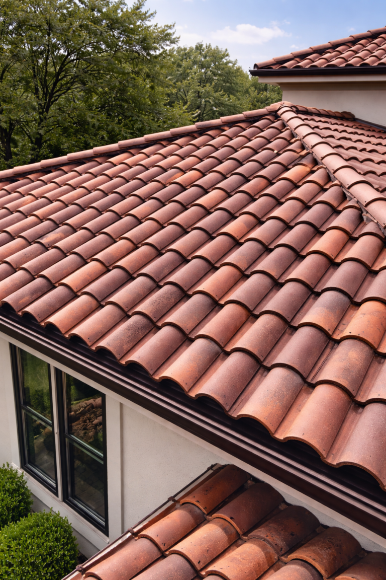 Residential tile roof installed on a Texas home showing clay tile roofing with clean lines and traditional architectural style