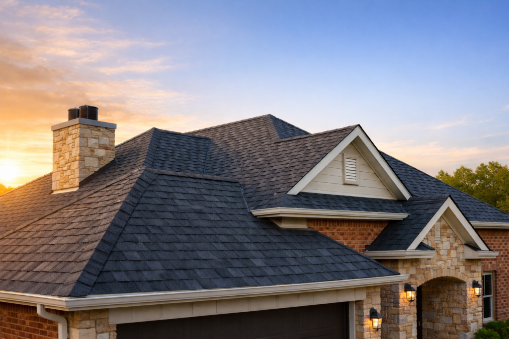 Residential asphalt shingle roof on a Texas home by Legacy Roofing Pros