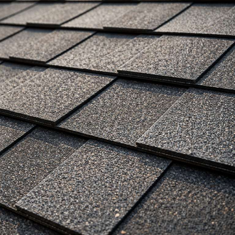 close-up of impact resistant asphalt roofing shingle texture