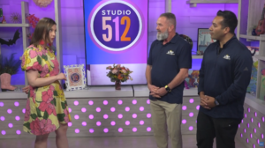 David Hanna and Eddy Iglesias of Legacy Roofing Pros discussing storm safety and roofing protection on KXAN Studio 512