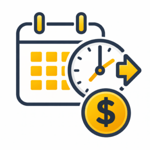 deferred payment plans icon with calendar clock and dollar coin for roofing financing in Texas
