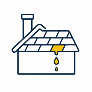 roof leak icon showing water dripping from damaged shingles on residential roof