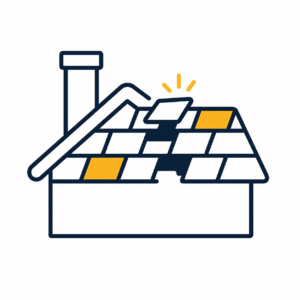 roof shingle damage icon showing missing and lifted shingles on residential roof