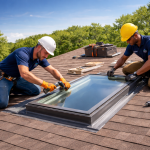 roof skylight installation on shingle roof by professional roofing contractors in Texas