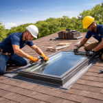roof skylight installation on shingle roof by professional roofing contractors in Texas