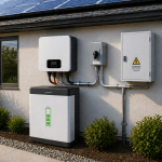 solar maintenance and ongoing support system with inverter battery and electrical panel on residential home exterior