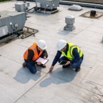 commercial roof inspection being performed on a flat roof by professional roofing contractor in Texas