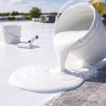 contractor applying reflective cool roof coating on a flat commercial roof to reduce heat absorption in Texas
