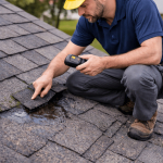 Roof inspector examining damaged shingles for early detection of roof issues