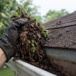Emergency gutter repair and drainage system fixing water overflow on a Texas home