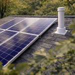 Energy efficient residential roof with solar panels reducing environmental impact