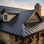 modern luxury home with dark standing seam metal roof upgrade in Texas