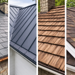 Premium roofing options including slate, tile, metal, and architectural shingles installed on a Texas home