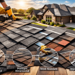 Roofer installing architectural asphalt shingles on a residential roof during replacement