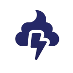 storm cloud icon with lightning bolt representing roof storm damage repair services in Texas