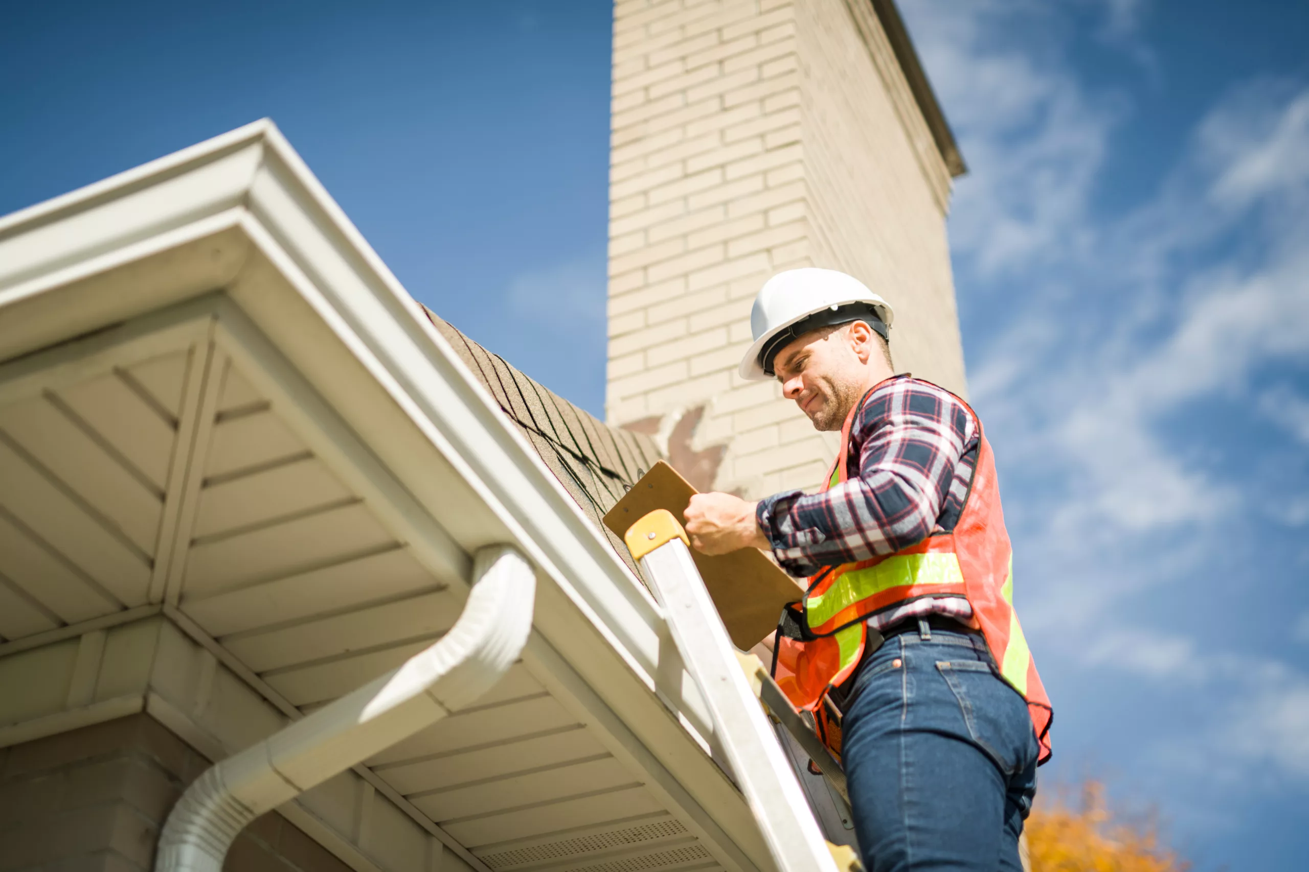 Inspector inspecting a residential roof